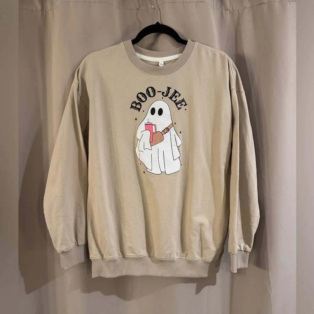 Source Unknown Tan Dog Sweater with Ghost Design